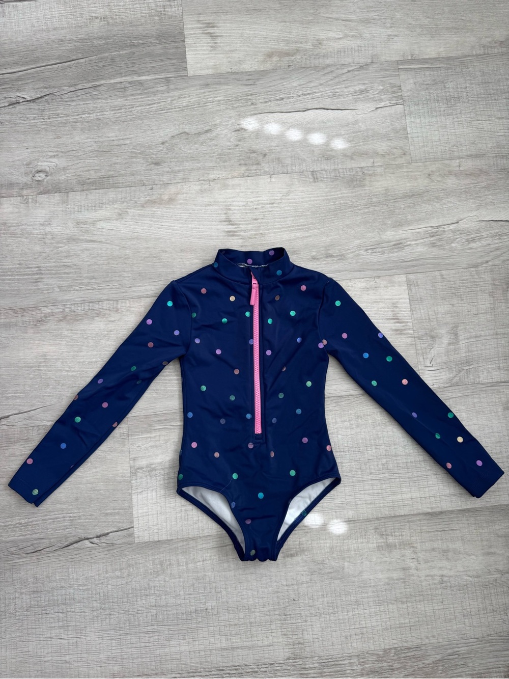 Boden Navy Polka Dot Long-Sleeve One-Piece Swimsuit